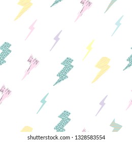 doodle hand drawn Lightning Bolts Vector Seamless Pattern. Repeat Background.