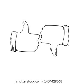 doodle hand drawn like dislike icon in cartoon style