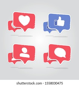 Doodle, hand drawn like, heart, comment, follow icons for social networking. social media vector like, love, comment, follow icon