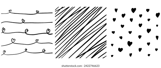 Doodle hand drawn lines vector seamless pattern. Black swirls texture background. Freehand drawing vector diffused spots. 