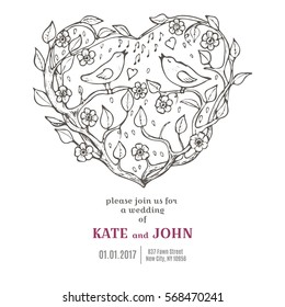 Doodle hand drawn love valentine abstract card template. Vector illustration