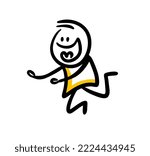 Doodle hand drawn man runing in good mood for love, Vector illustration of cute male character with stretched out arms.