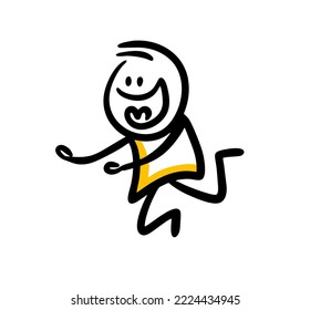 Doodle hand drawn man runing in good mood for love, Vector illustration of cute male character with stretched out arms.