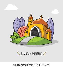 Doodle hand drawn of mosque in simple background, vector illustration