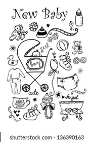 Doodle hand drawn newborn elements. May be used as foiling for different printings.