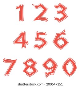 Doodle hand drawn numbers vector set.