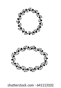 Doodle hand drawn olive branch frames - circle and oval