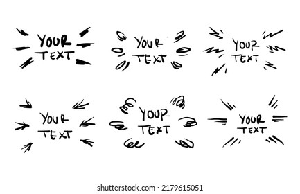 Doodle hand drawn on set of design elements for emphasis text in comic style. isolated on white background. vector illustration