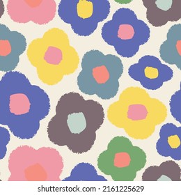 Doodle Hand Drawn Paint Brush Flowers , Seamless Pattern Background , Greeting Card Or Fabric
