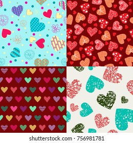 Doodle Hand Drawn pattern Valentine Hearts, Romantic Decor for wallpaper, wrapping paper, invitation cards, textile print. Vector set illustration. Drawn Valentine Hearts  Background
