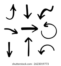 Doodle Hand Drawn Pen Lines of Vector Directional Arrows