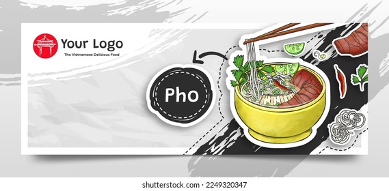 Doodle Hand Drawn Pho as The Vietnamese Food Social Media Header Background