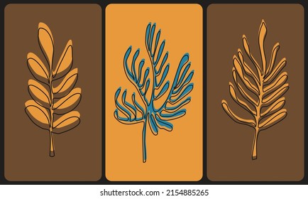 Doodle hand drawn phone wallpaper with abstract leaf illustration. Matisse style simple organic print. Vector illustration
