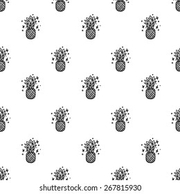 Doodle hand drawn pineapples seamless pattern