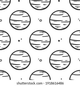 Doodle, hand drawn planets in cosmos, space vector seamless pattern background.

