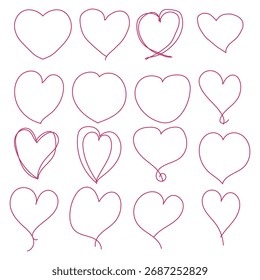 Doodle hand drawn red heart collection.