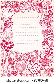 Doodle hand drawn romantic hearts background.