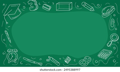 doodle hand drawn school supply frame background