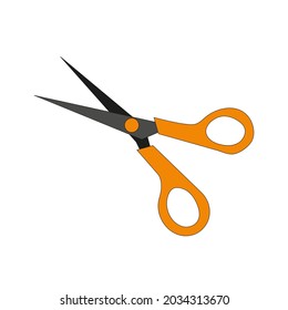Doodle hand drawn scissors orange. School and office supplies. Vector icon and illustration isolated 