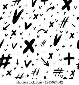 Doodle hand drawn seamless pattern. Random decorative elements on white background. Texture for banner, textile, post card, print.