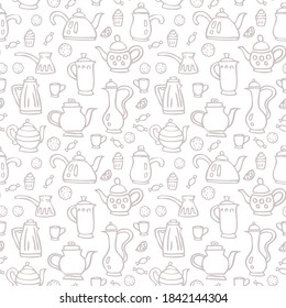 Doodle hand drawn seamless pattern with vintage kitchen, vector illustration, eps