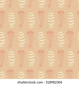 Doodle Hand drawn Seamless Pattern with Feathers. Colored vector wallpaper