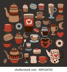 Doodle hand drawn seamless pattern with coffee