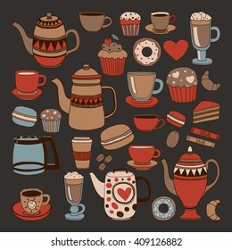 Doodle hand drawn seamless pattern with coffee