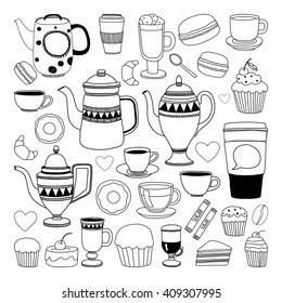 Doodle hand drawn seamless pattern with coffee