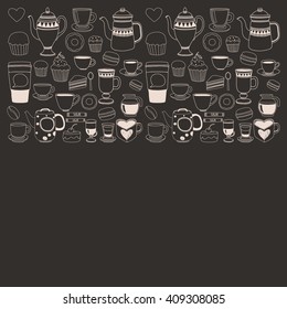 Doodle hand drawn seamless pattern with coffee