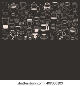 Doodle hand drawn seamless pattern with coffee
