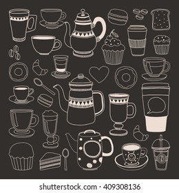 Doodle hand drawn seamless pattern with coffee