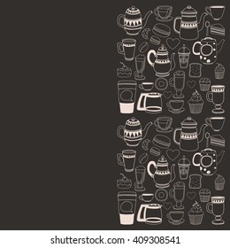 Doodle hand drawn seamless pattern with coffee