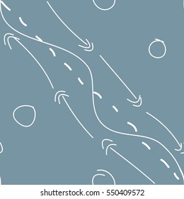 Doodle hand drawn seamless pattern background with arrows and lines.