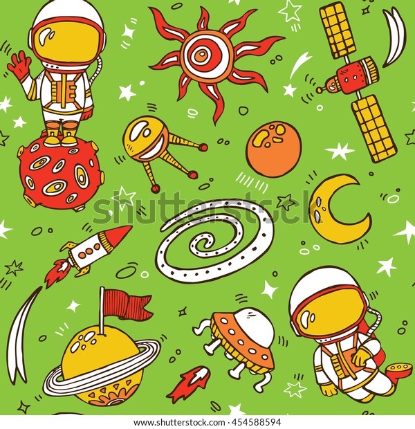 doodle hand\
drawn seamless pattern with\
astronauts