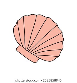 Doodle hand drawn seashell clip art vector.  Cartoon seashell clip art vector isolated on white background. Scallop Shell. Summer worksheets for kids activity printable.