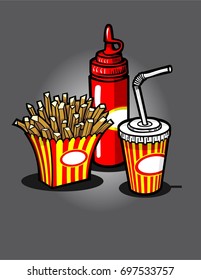 doodle or hand drawn set of fast food menu