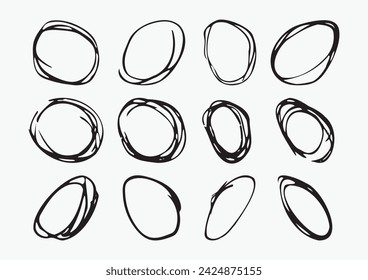 doodle hand drawn set of scribble circle vector grungy element on white background