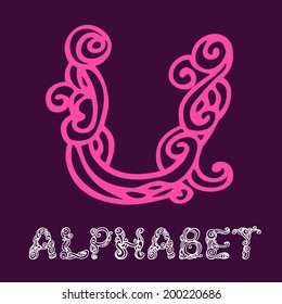 Doodle hand drawn sketch alphabet. Letter U