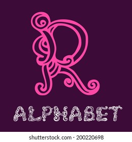 Doodle hand drawn sketch alphabet. Letter R