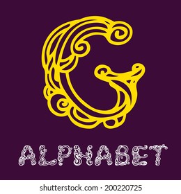 Doodle hand drawn sketch alphabet. Letter G