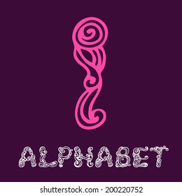 Doodle hand drawn sketch alphabet. Letter I