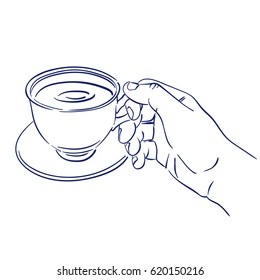 doodle hand drawn sketch cup of fragrant coffee in hand