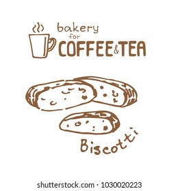 Doodle hand drawn sketch isolated on white background. Fresh bakery for coffee or tea: biscotti. Design elements for cafe menu, fliers and chalkboards.