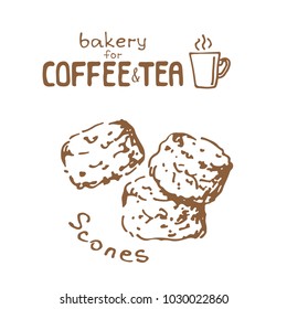 Doodle hand drawn sketch isolated on white background. Fresh bakery for coffee or tea: scones. Design elements for cafe menu, fliers and chalkboards.