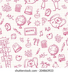 doodle hand drawn sketch school childish seamless pattern, vector illustration