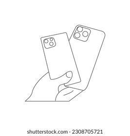 doodle hand drawn sketch smart phone in hand use, Vector illustration.