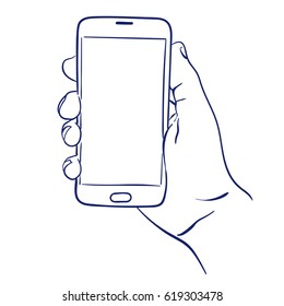 Doodle Hand Drawn Sketch Smart Phone In Hand Use