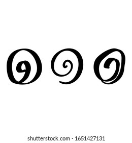 Dibujo a mano de Doodle de tres espirales. Conjunto vectorial de elementos de doodle aislados sobre fondo blanco.