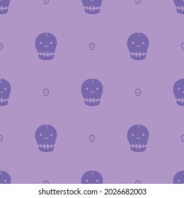 Doodle, hand drawn skulls and swirls vector seamless pattern background for Halloween and Day of the Dead holidays design.